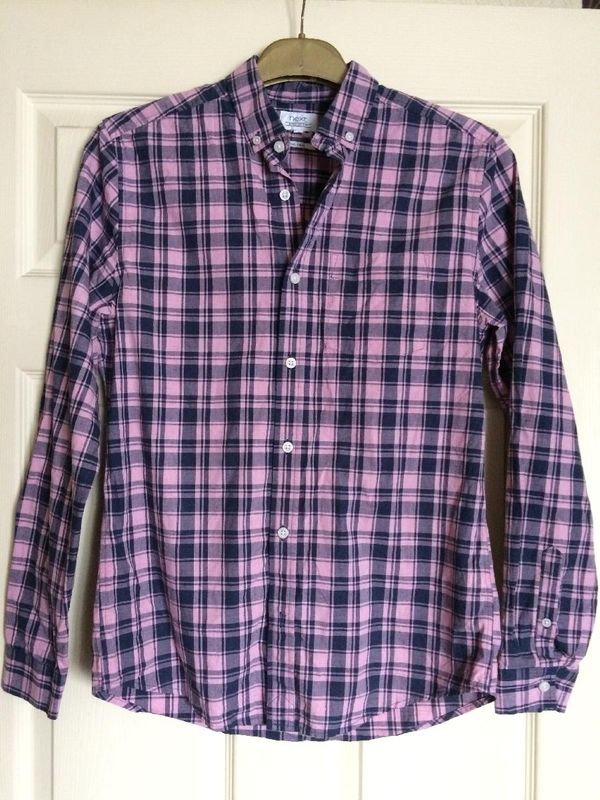 Mens Next Navy Blue & Pink Check Checked Casual Shirt Size S Chest 38 ...